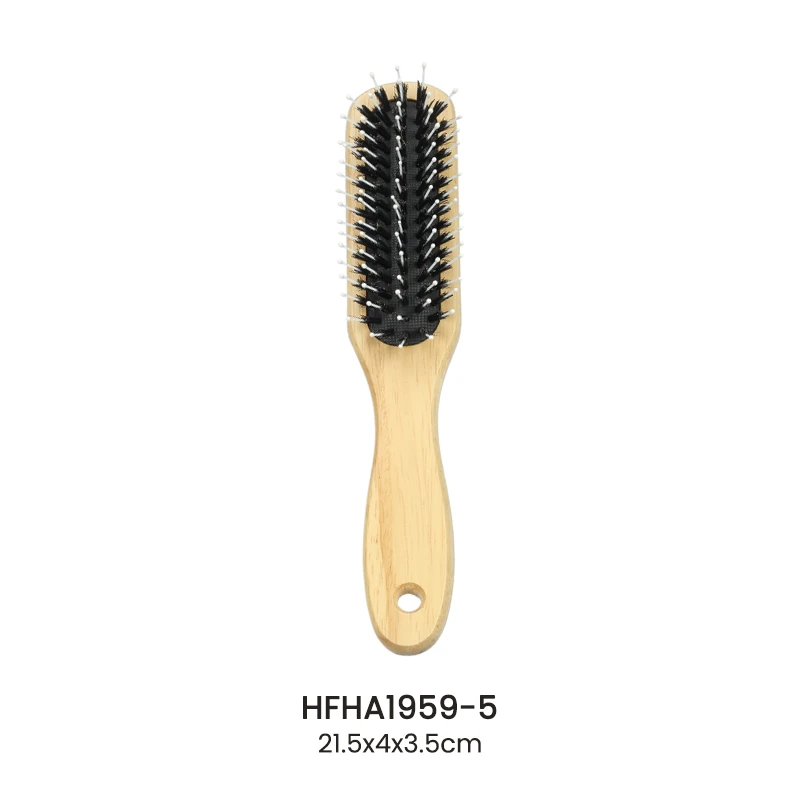 Dual‑bristle Rubber Wood Scalp Massage Hairbrush