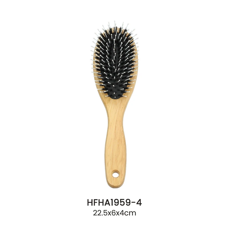 Dual‑bristle Rubber Wood Scalp Massage Hairbrush