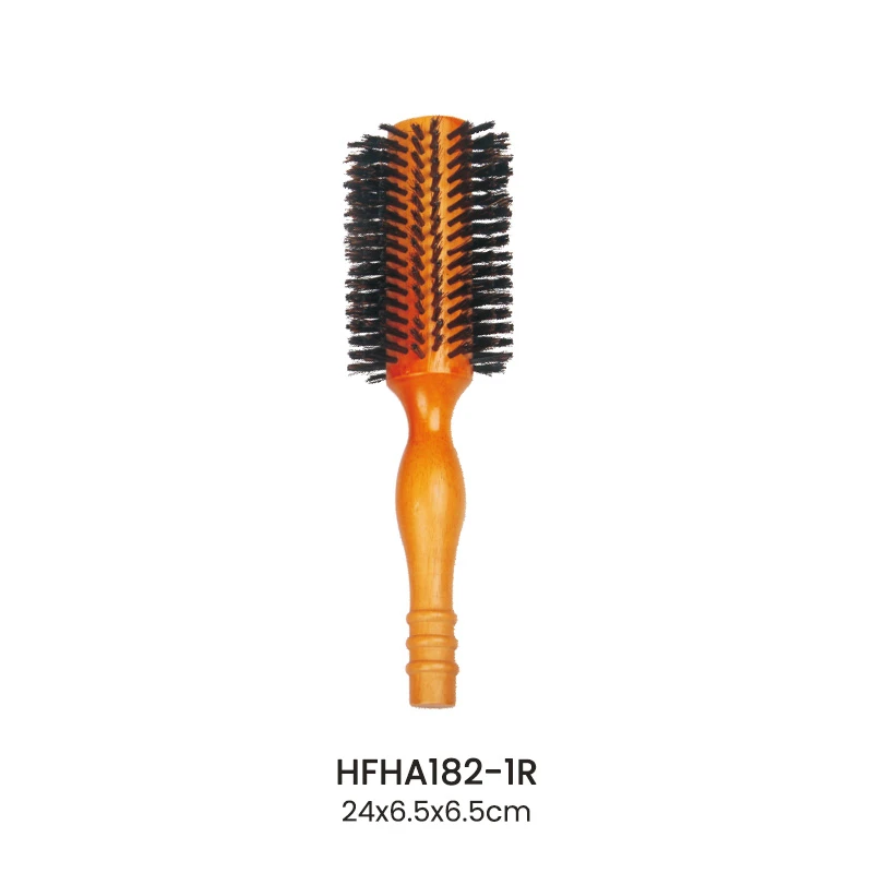 Ergonomic Rubber Wood Boar Bristle Round Styling Brush