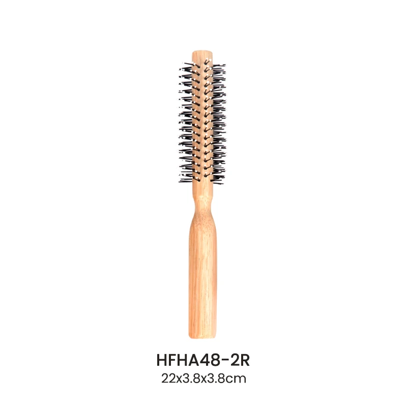 Spiral/Straight Rubber Wood Round Hairbrush with Nylon Mixed Boar Bristle