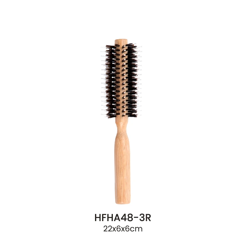 Spiral/Straight Rubber Wood Round Hairbrush with Nylon Mixed Boar Bristle