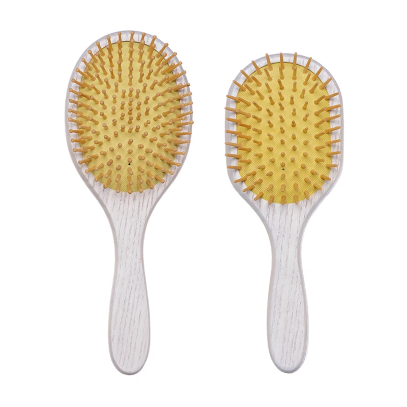 White Painted Ashtree Wood Hair Brush with Wooden Pins