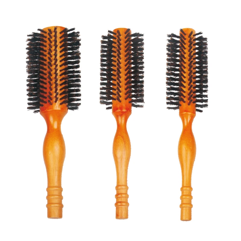 Ergonomic Rubber Wood Boar Bristle Round Styling Brush