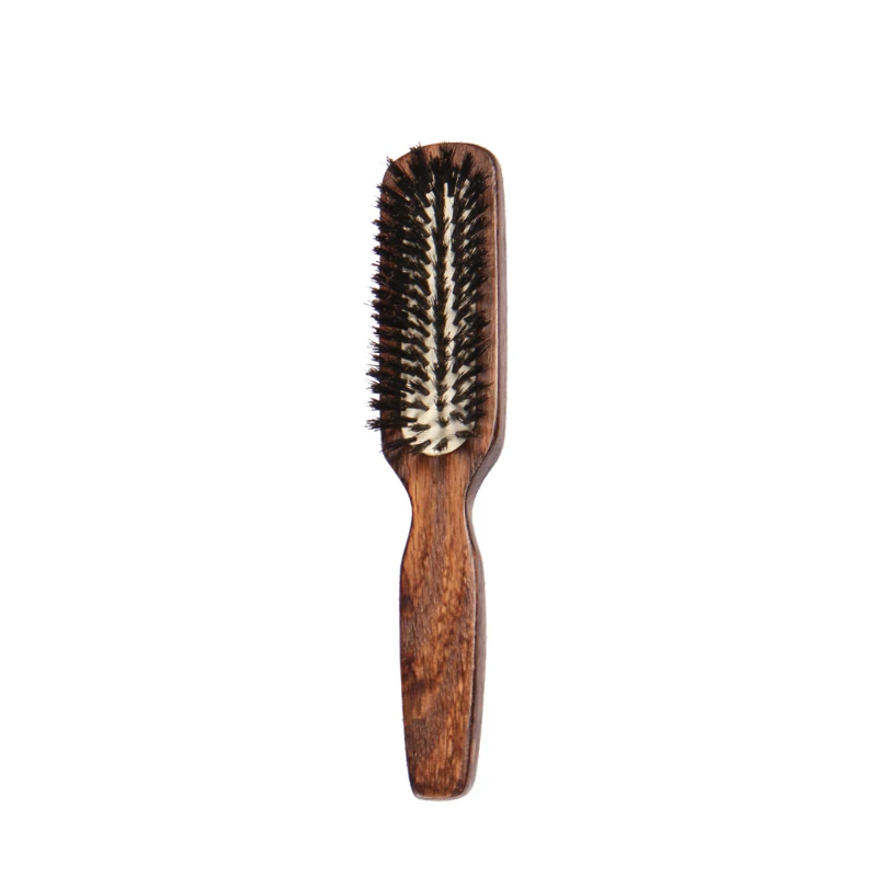 Solid Oak Wood Beige Cushion Hairbrush with Boar Bristle