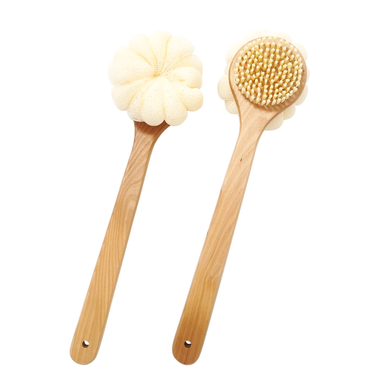 2 In 1 Wood Body Brush With Bath Sponge Ball