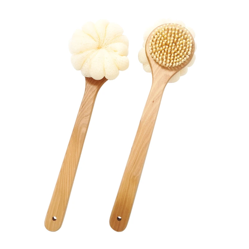 2 In 1 Wood Body Brush With Bath Sponge Ball